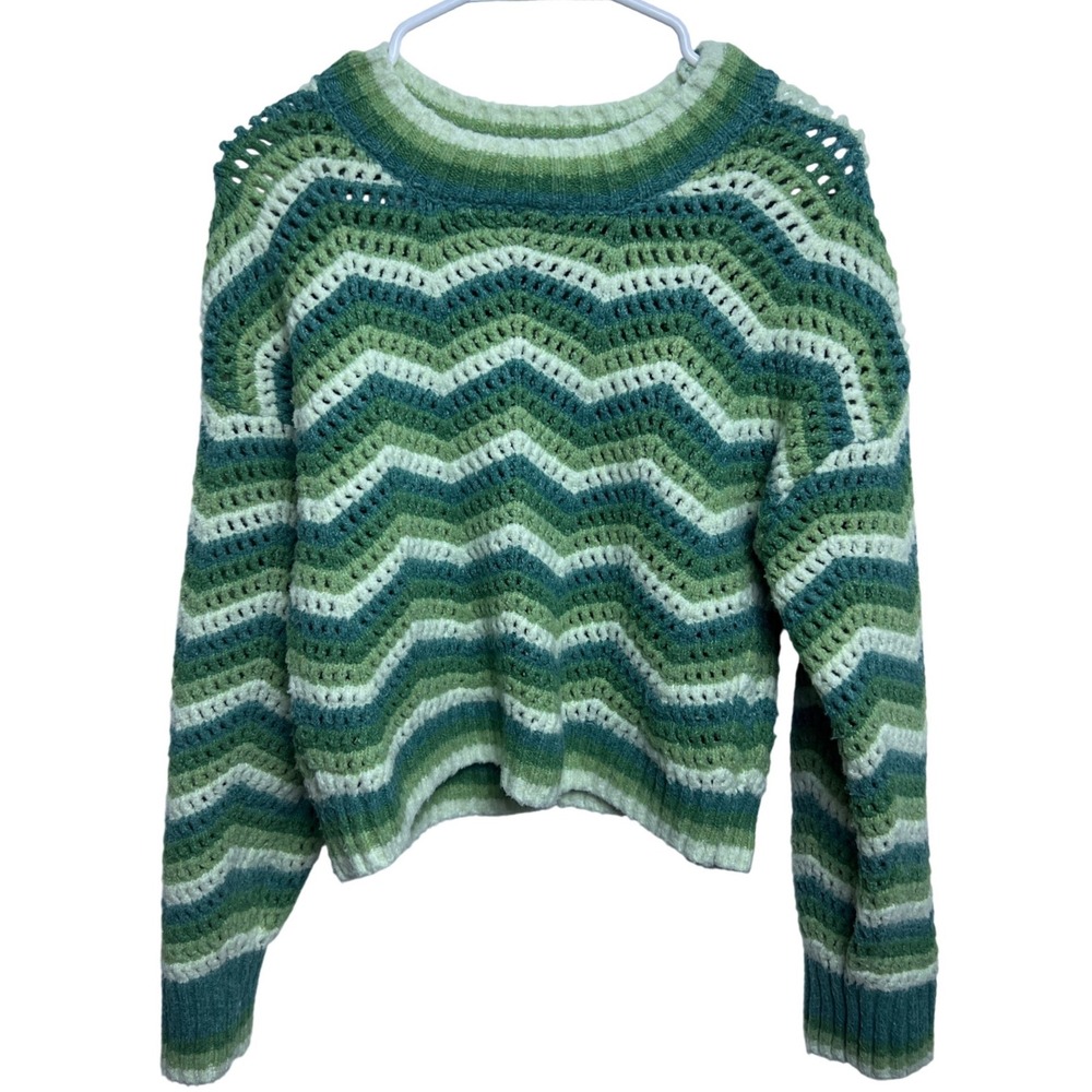 Hippie Rose Chevron Crochet Knit Sweater Women M Boho Zig Zag Retro Grannycore